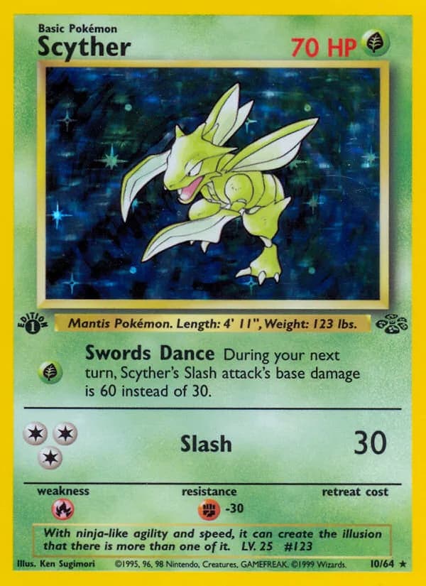 1st Edition Scyther card front, Jungle 10/64