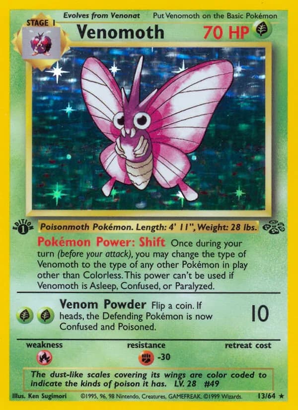 1st Edition Venomoth card front, Jungle 13/64