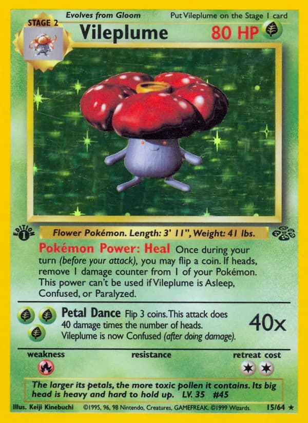 1st Edition Vileplume card front, Jungle 15/64