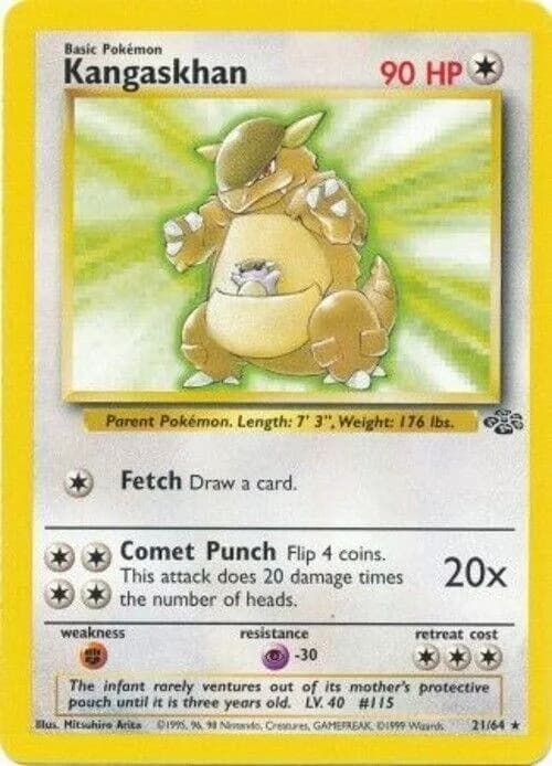 Unlimited Kangaskhan card front, Jungle 21/64