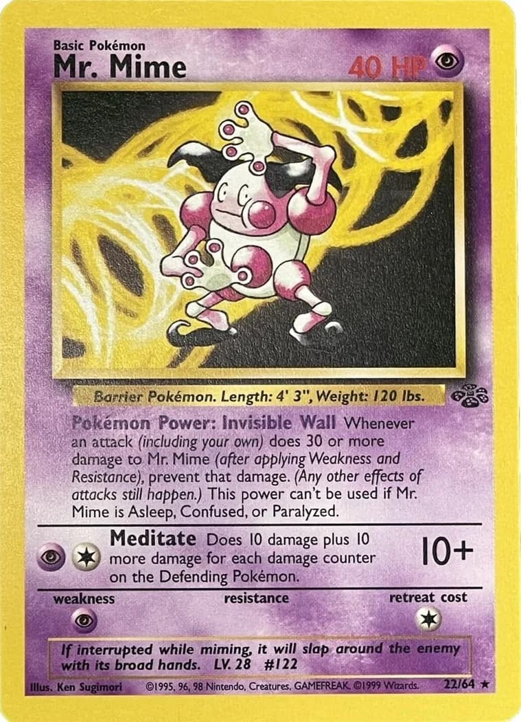 Unlimited Mr. Mime card front, Jungle 22/64