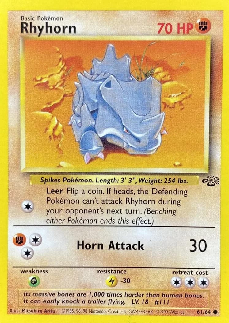 Unlimited Rhyhorn card front, Jungle 61/64