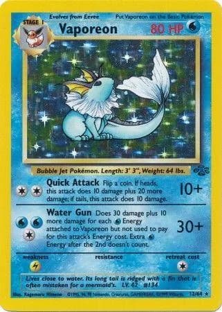 Unlimited Vaporeon card front, Jungle 12/64