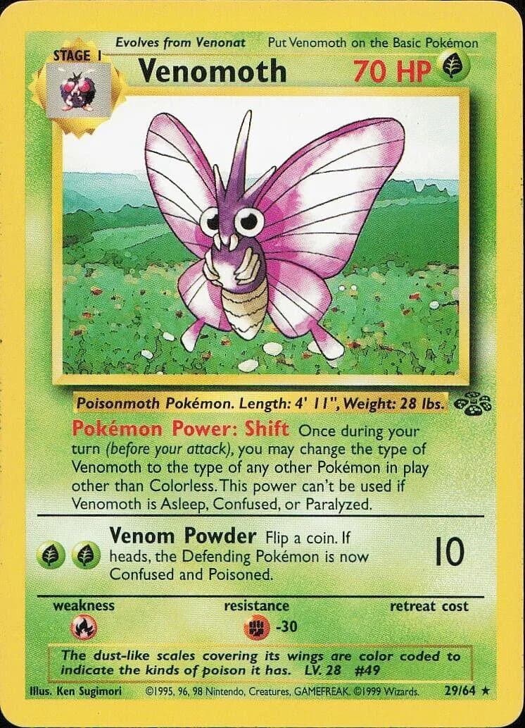 Unlimited Venomoth card front, Jungle 29/64