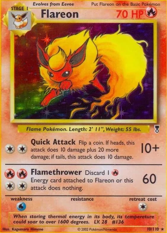Flareon card front, Legendary Collection 10/110
