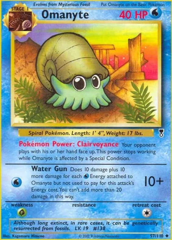 Omanyte card front, Legendary Collection 57/110