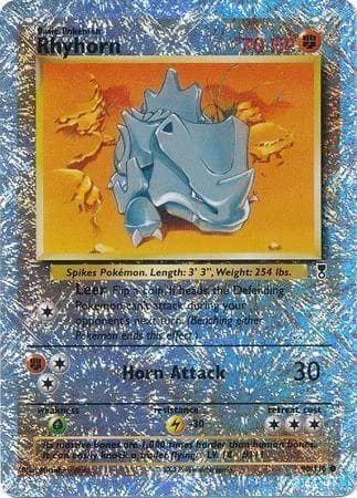 Rhyhorn reverse holo card front, Legendary Collection 90/110