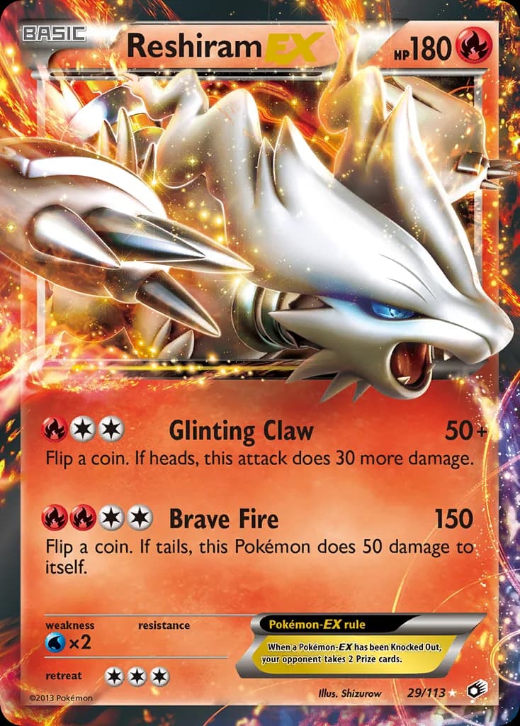 Reshiram-EX card front, Legendary Treasures 29/113
