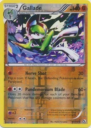 Gallade reverse holo card front, Legendary Treasures 81/113