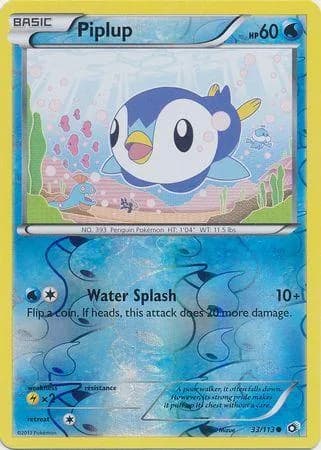 Piplup reverse holo card front, Legendary Treasures 33/113