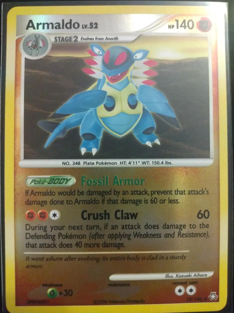 Armaldo reverse holo card front, Legends Awakened 18/146