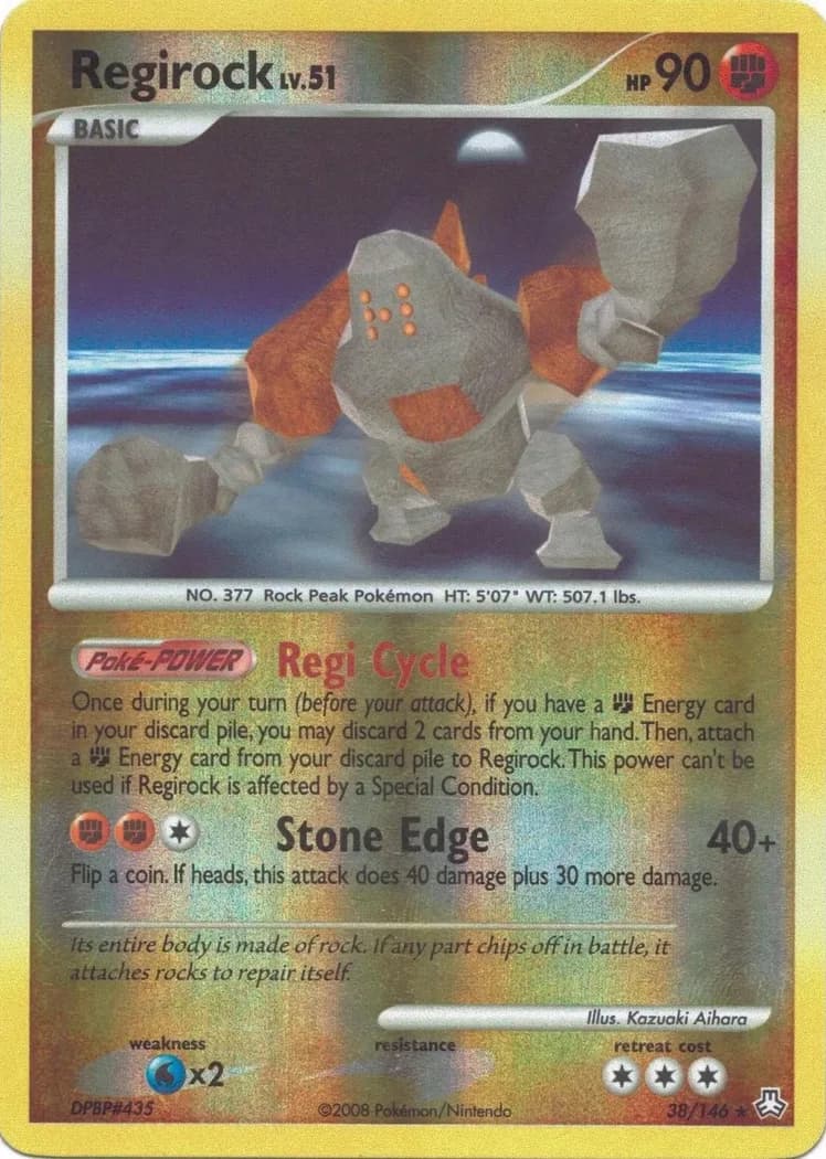 Regirock reverse holo card front, Legends Awakened 38/146