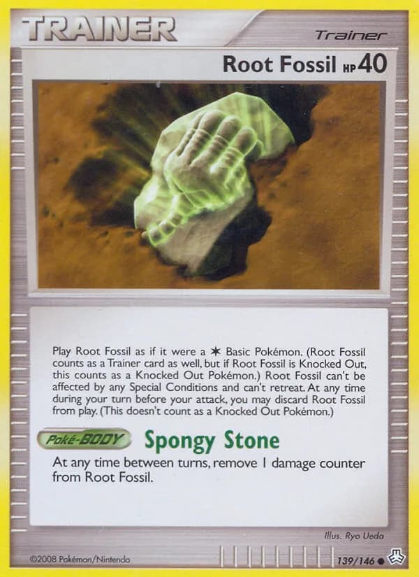 Root Fossil, Legends Awakened 139/146, English non-holo base-card reference; reverse-holo finish is not shown