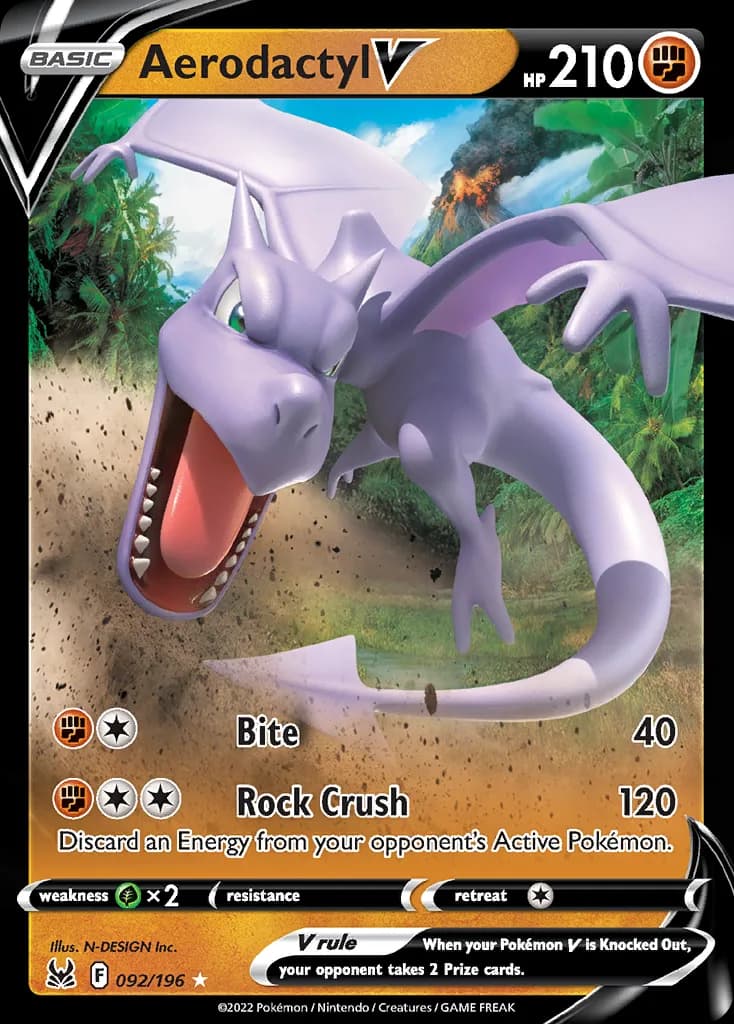 Lost Origin Aerodactyl V card front, 92/196