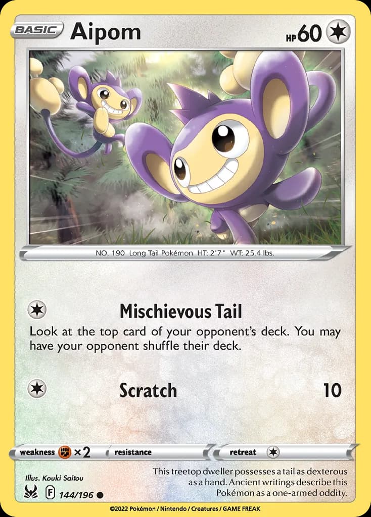 Lost Origin Aipom card front, 144/196