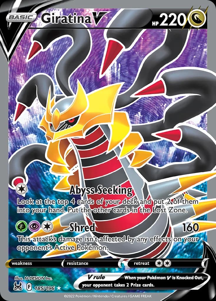 Giratina V card front, Lost Origin 185/196