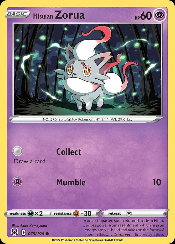 Lost Origin Hisuian Zorua card front, 75/196