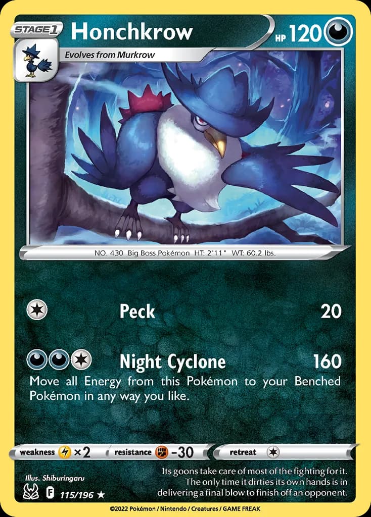 Lost Origin Honchkrow card front, 115/196