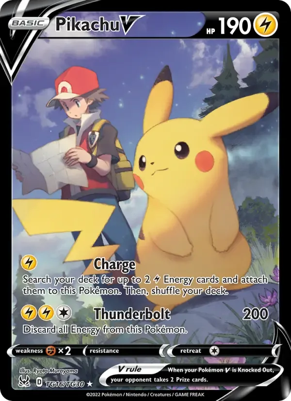 Lost Origin Pikachu V card front, TG16