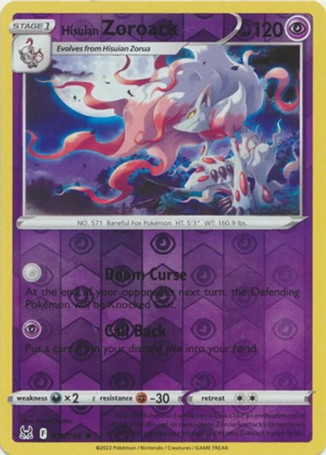 Hisuian Zoroark reverse holo card front, Lost Origin 76/196