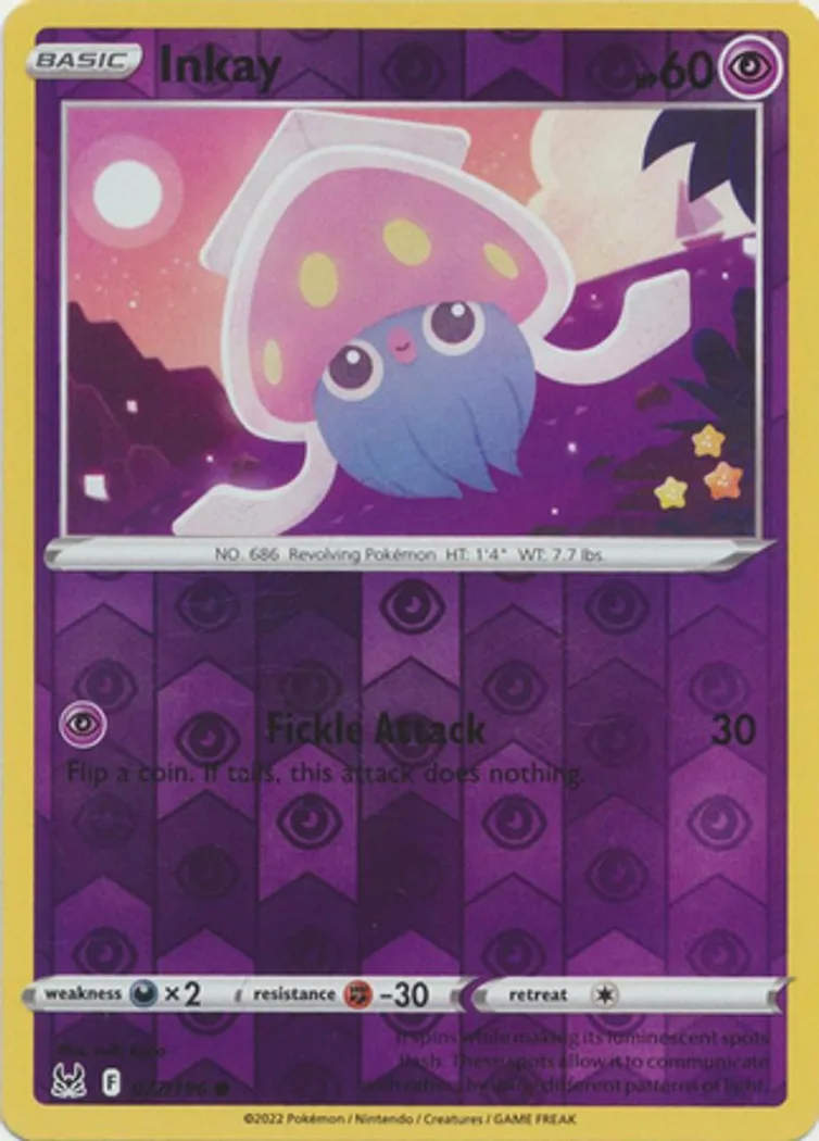 Inkay reverse holo card front, Lost Origin 77/196