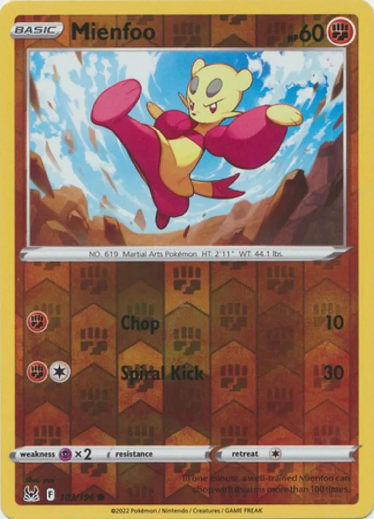 Mienfoo reverse holo card front, Lost Origin 103/196