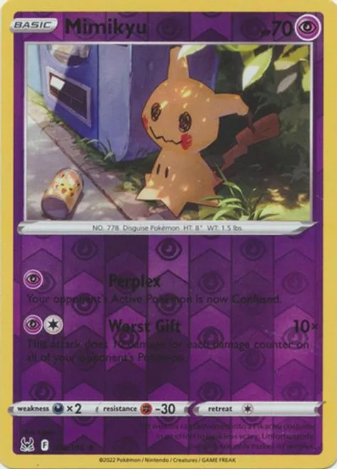 Mimikyu reverse holo card front, Lost Origin 80/196