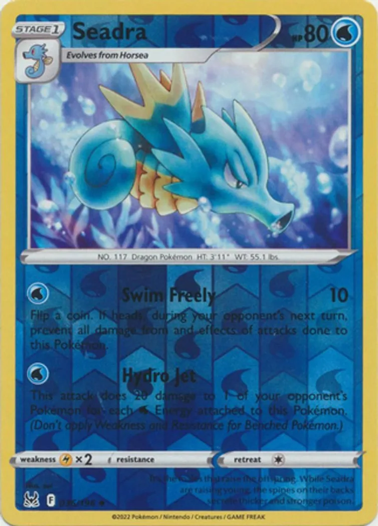 Seadra reverse holo card front, Lost Origin 36/196
