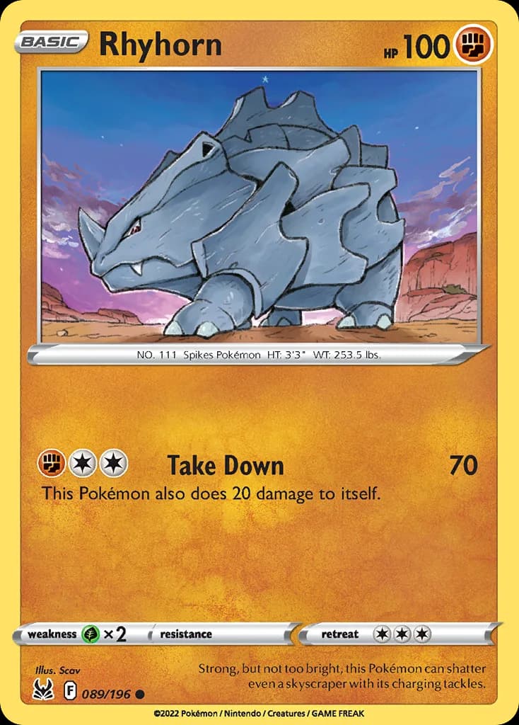 Lost Origin Rhyhorn card front, 89/196