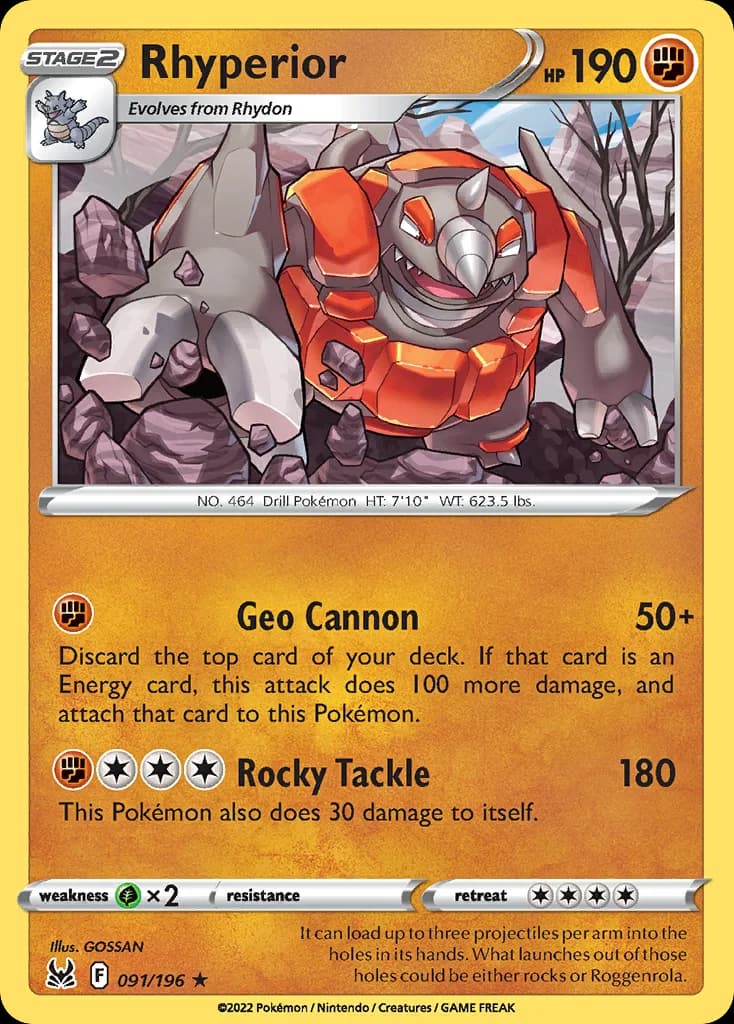 Lost Origin Rhyperior card front, 91/196