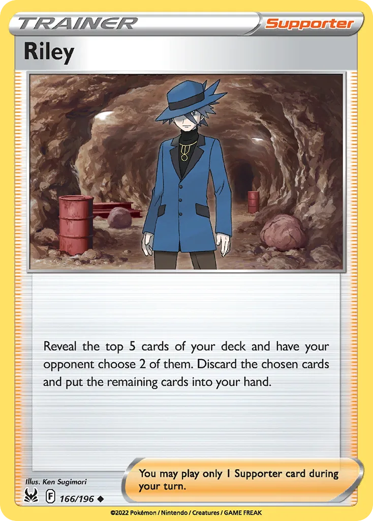 Riley, Lost Origin 166/196, English non-holo base-card reference; reverse-holo finish is not shown