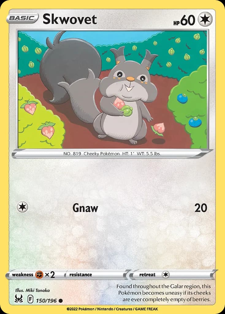 Skwovet, Lost Origin 150/196, English non-holo base-card reference; reverse-holo finish is not shown
