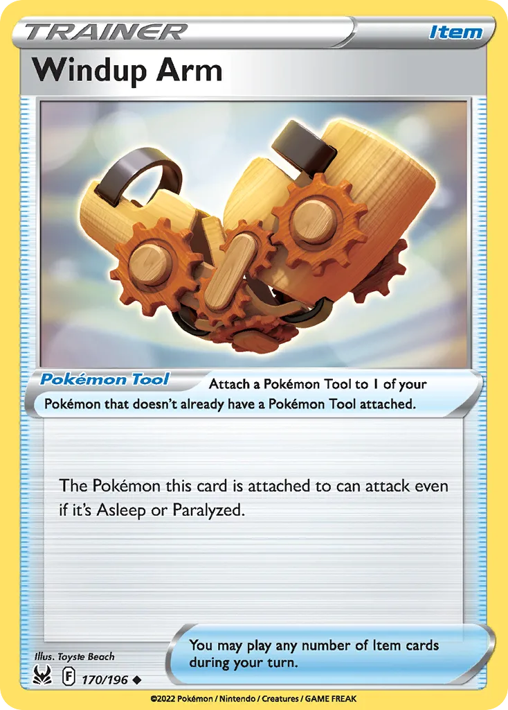 Windup Arm, Lost Origin 170/196, English non-holo base-card reference; reverse-holo finish is not shown