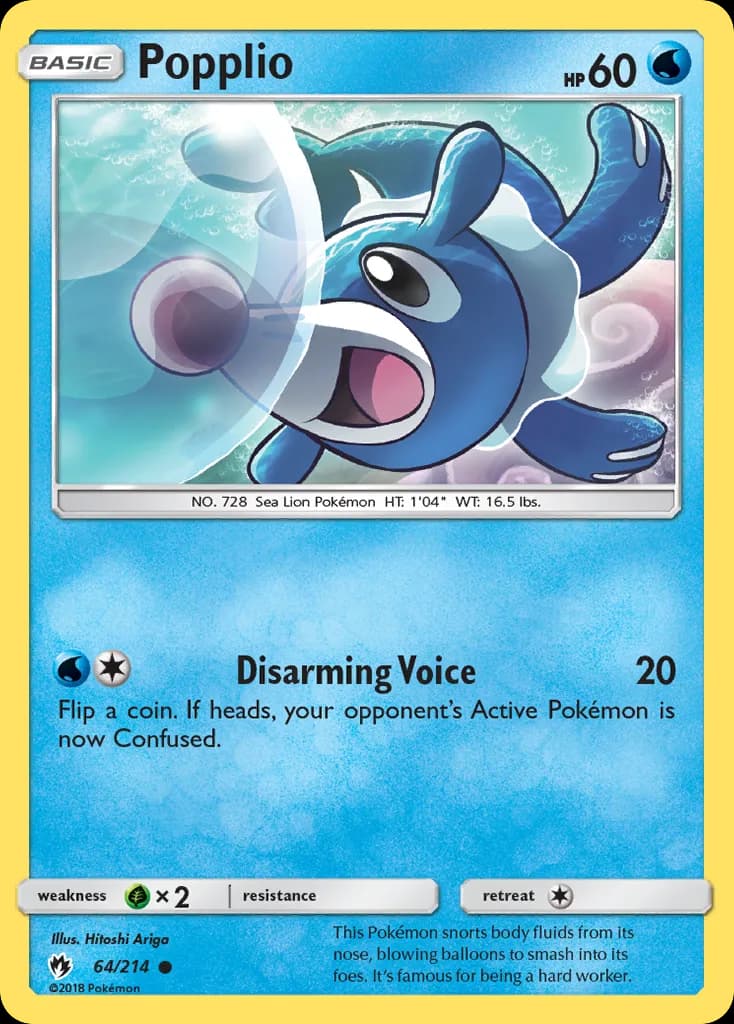 Lost Thunder Popplio card front, 64/214
