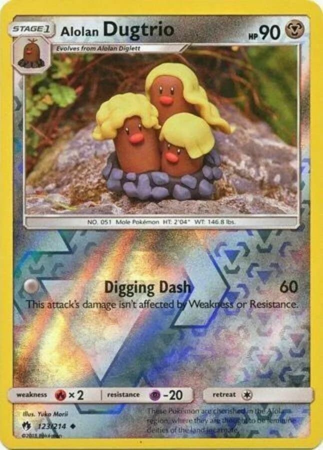 Alolan Dugtrio reverse holo card front, Lost Thunder 123/214