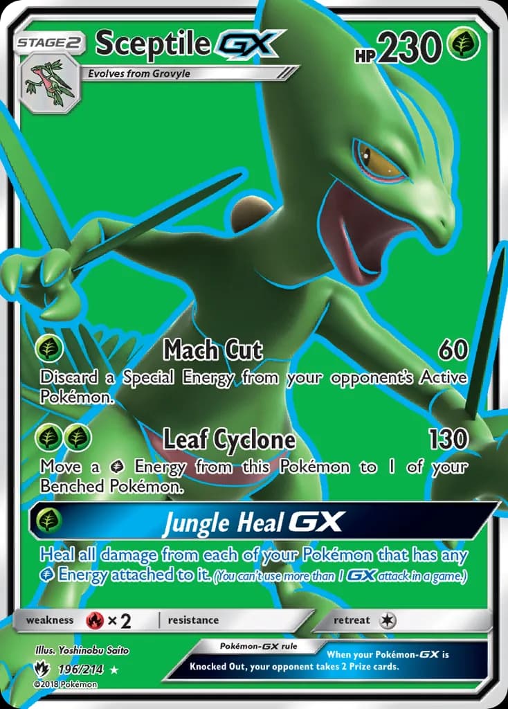 Lost Thunder Sceptile-GX card front, 196/214
