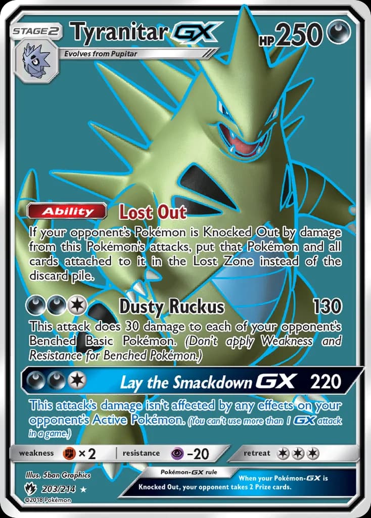 Tyranitar-GX card front, Lost Thunder 203/214