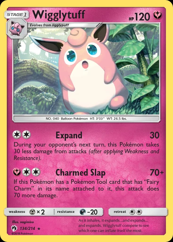 Wigglytuff, Lost Thunder 134/214, English non-holo base-card reference; reverse-holo finish is not shown