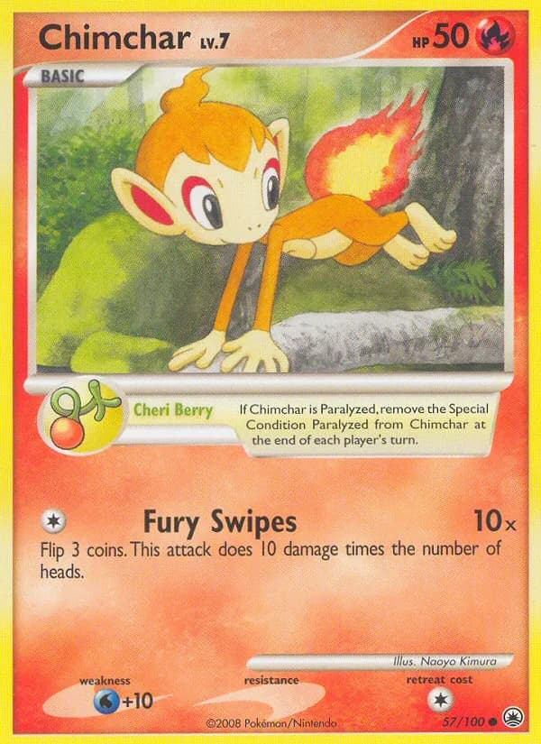Majestic Dawn Chimchar card front, 57/100