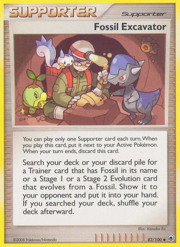 Majestic Dawn Fossil Excavator card front, 82/100