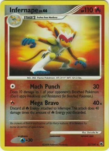 Infernape reverse holo card front, Majestic Dawn 22/100