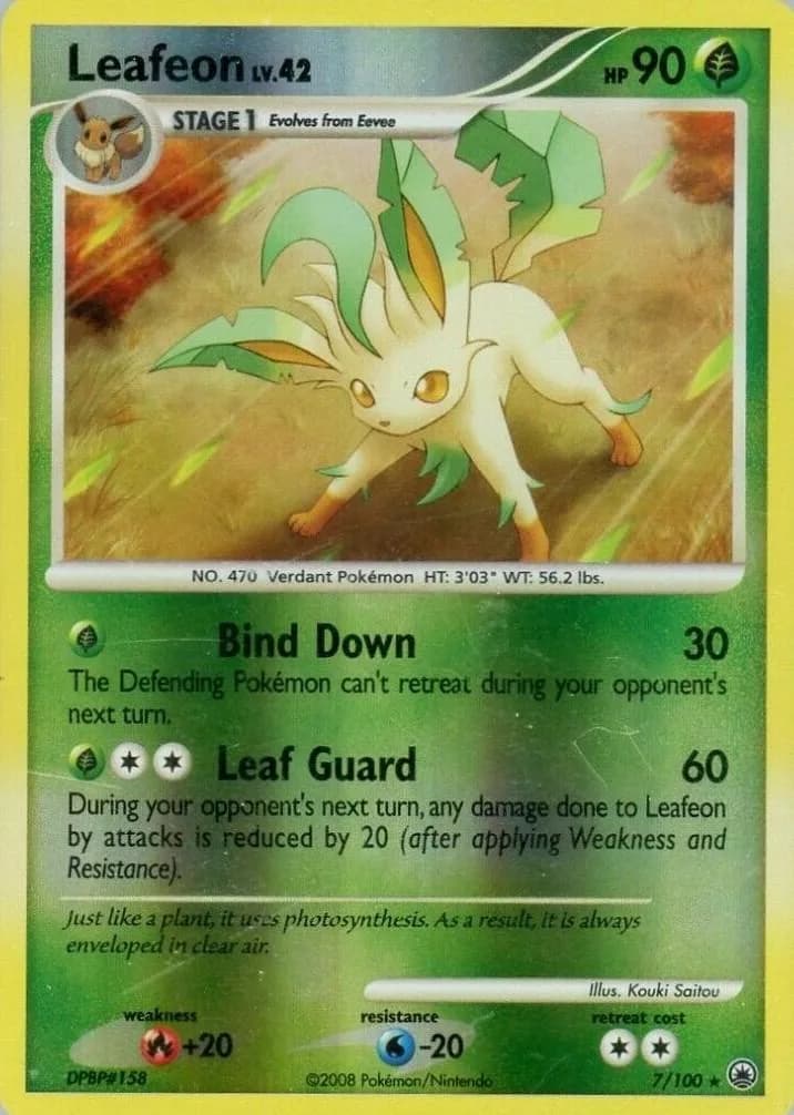 Leafeon reverse holo card front, Majestic Dawn 7/100