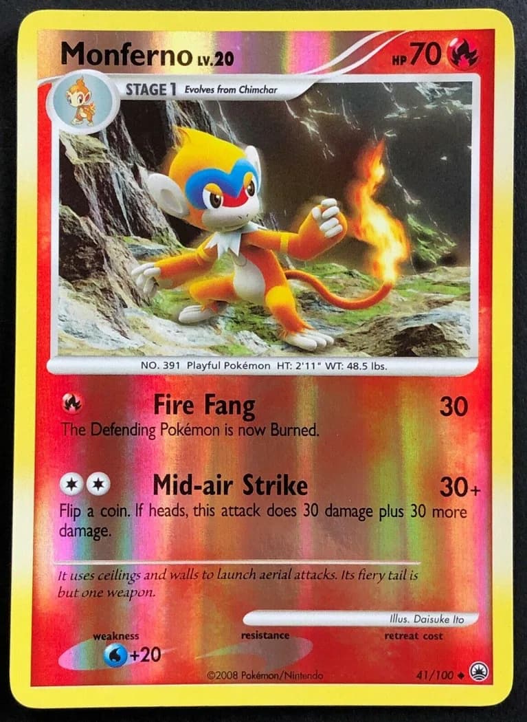 Monferno reverse holo card front, Majestic Dawn 41/100
