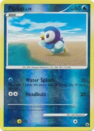 Piplup reverse holo card front, Majestic Dawn 71/100
