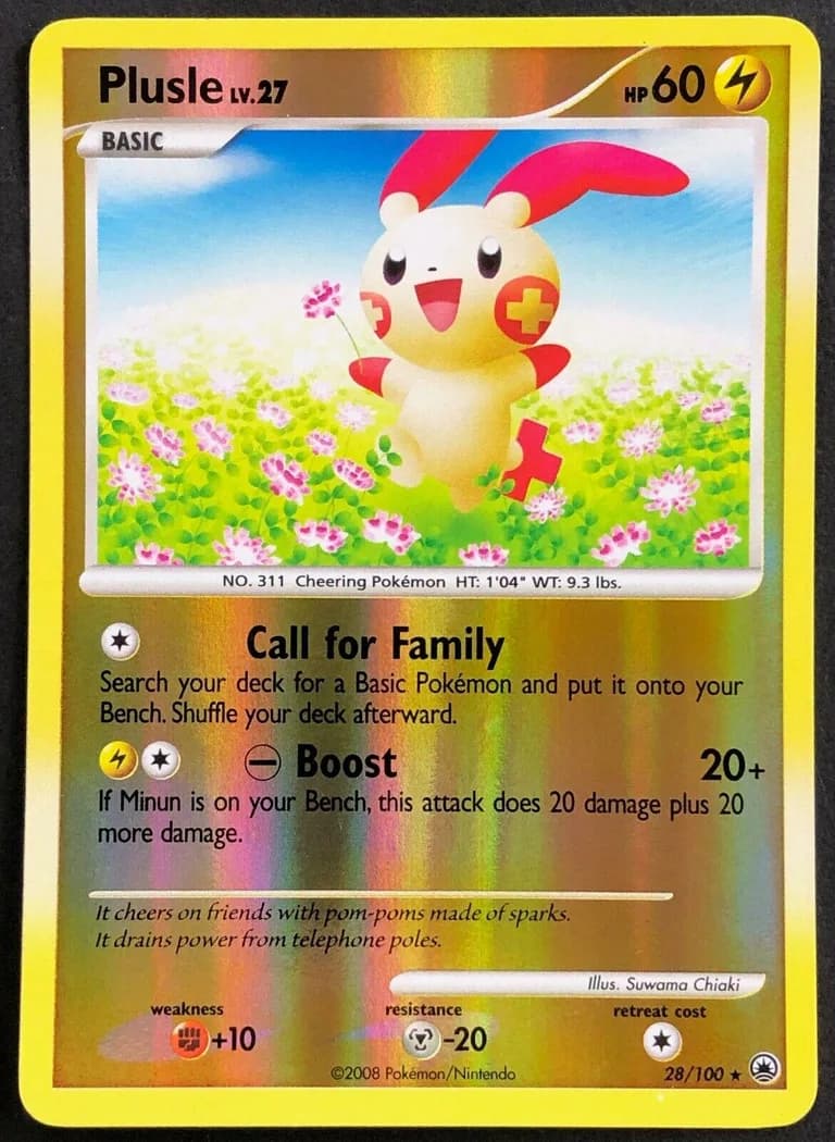 Plusle reverse holo card front, Majestic Dawn 28/100