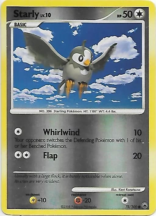 Starly reverse holo card front, Majestic Dawn 75/100