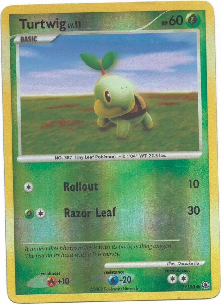 Turtwig reverse holo card front, Majestic Dawn 77/100