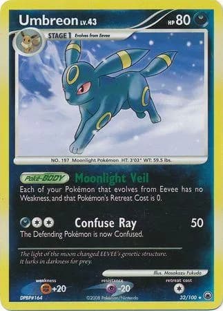 Umbreon reverse holo card front, Majestic Dawn 32/100
