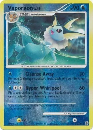 Vaporeon reverse holo card front, Majestic Dawn 34/100