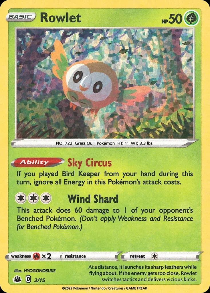 Rowlet card front, McDonald's Collection 2022 2/15